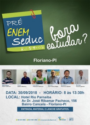  Seduc realizará revisão Pré-Enem no próximo domingo (30) em Floriano.(Imagem:Divulgação)