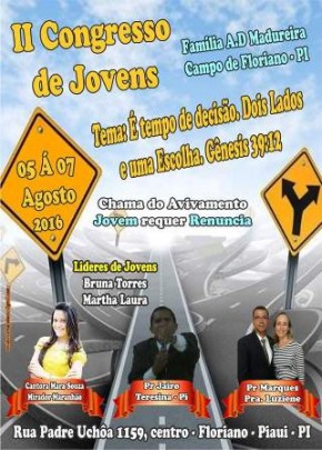 Assembleia de Deus Madureira realizará II Congresso de Jovens em Floriano.(Imagem:Divulgação)