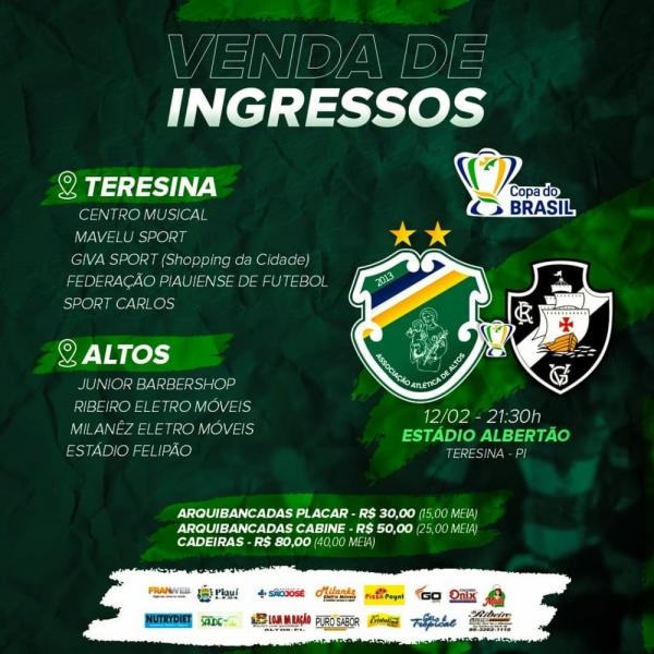 Altos x Vasco, ingressos.(Imagem:Reprodução/Instagram)