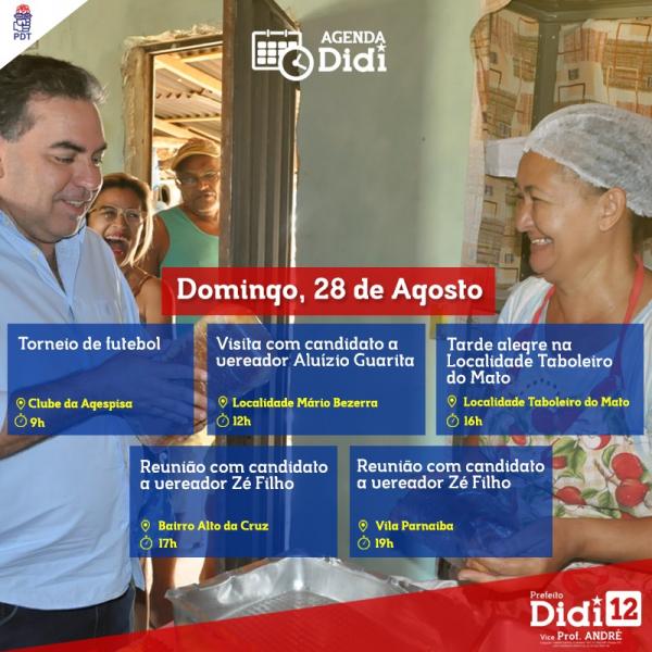 Confira a agenda do candidato a prefeito Didi Nunes para este domingo (28).(Imagem:Divulgação)
