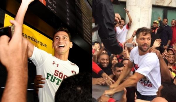 Ganso e Diego chegaram ao Rio de Janeiro nos braços das torcidas de Flu e Fla, respectivamente.(Imagem:GloboEsporte.com)