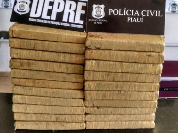 Droga apreendida com dupla na rodoviária de Picos.(Imagem:Divulgação/Polícia Civil)