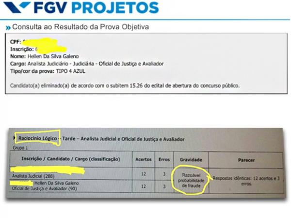 Candidata afirma ter sido eliminada injustamente do concurso do TJ-PI(Imagem:Reprodução/FGV)