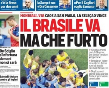 Capa do Corriere dello Sport destaca vitória do Brasil.(Imagem:Reprodução/Corriere dello Sport)