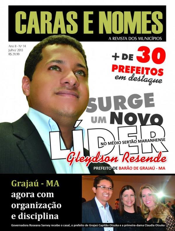 Prefeito Gleydson Resende é capa da 14°edição da Revista CARAS E NOMES.(Imagem:Revista CARAS E NOMES)