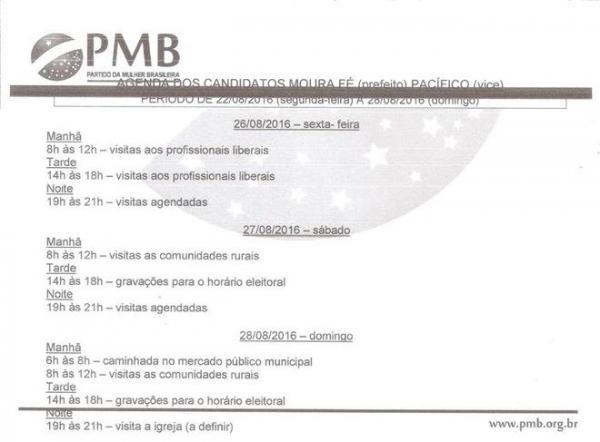 Confira a agenda do candidato Moura Fé.(Imagem:Divulgação)