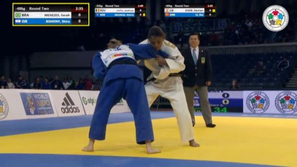 Sarah Menezes é eliminada na estreia no GP de Dusseldorf.(Imagem:Reprodução/IJF/Ippon TV)