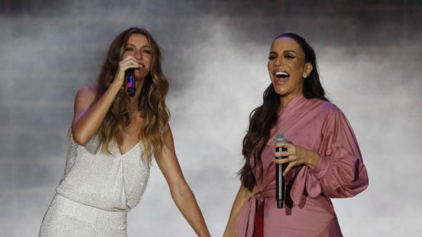 Gisele Bündchen chora na abertura do Rock in Rio e canta com Ivete Sangalo.(Imagem:Extra)