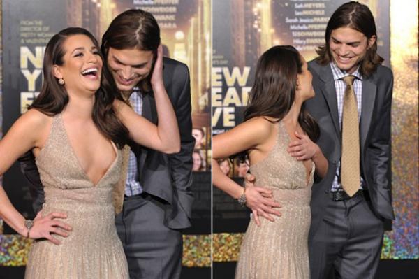 Lea Michele e Ashton Kutcher na pré-estreia do filme ?New Year's Eve? em Hollywood.(Imagem:Getty Images/Agência)