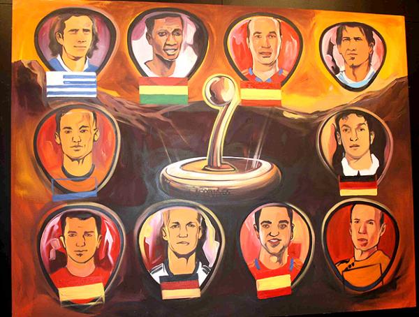 Caricaturas dos 10 concorrentes à Bola de Ouro da Copa (Imagem:Rafael Pirrho / Globoesporte.com)