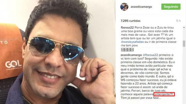 Zeze di Camargo falando sobre Wesley Safadão.(Imagem:Instagram / Reprodução)
