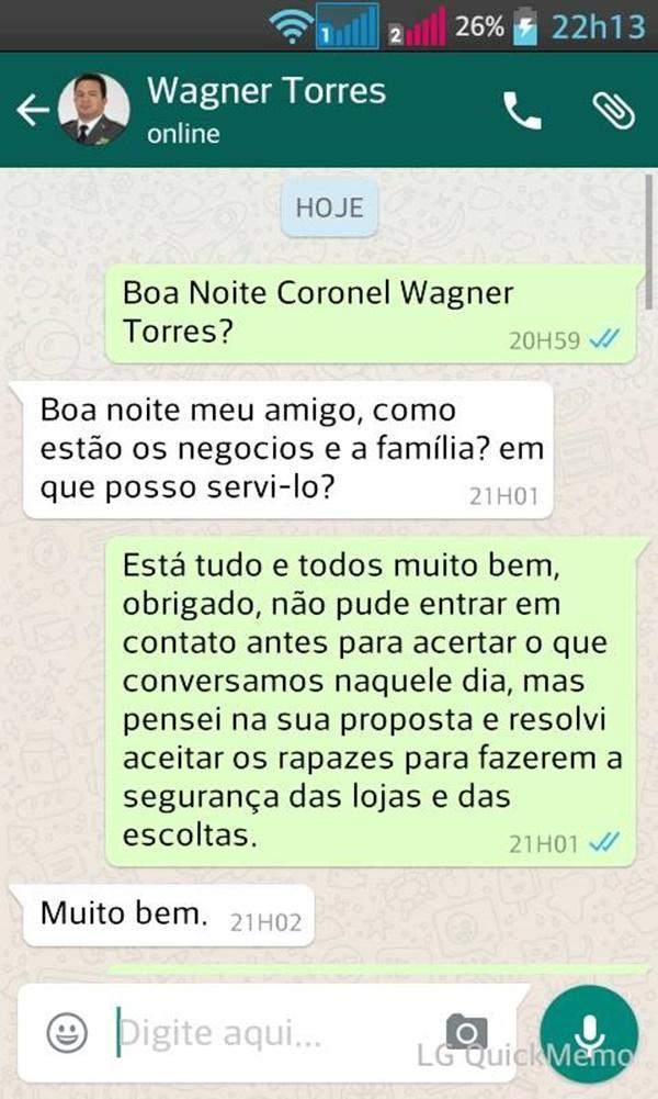 Coronel Wagner Torres nega veracidade de conversa no WhatsApp.(Imagem:GP1)