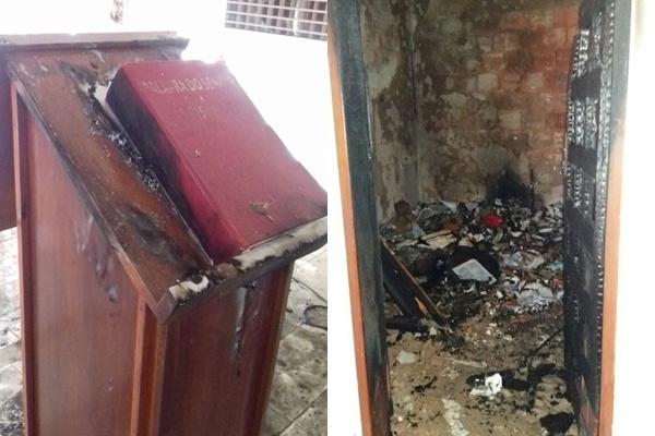 Igreja de São Sebastião é furtada e incendiada por criminosos.(Imagem:Reprodução/Whats App)
