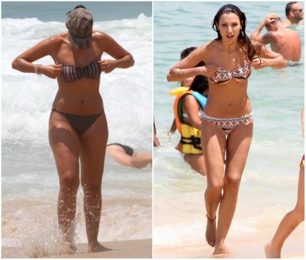Patrícia Poeta antes e depois de perder dez quilos: foto à direita foi feita no último domingo, 28, na praia do Leblon, Zona Sul do Rio.(Imagem:AgNews)