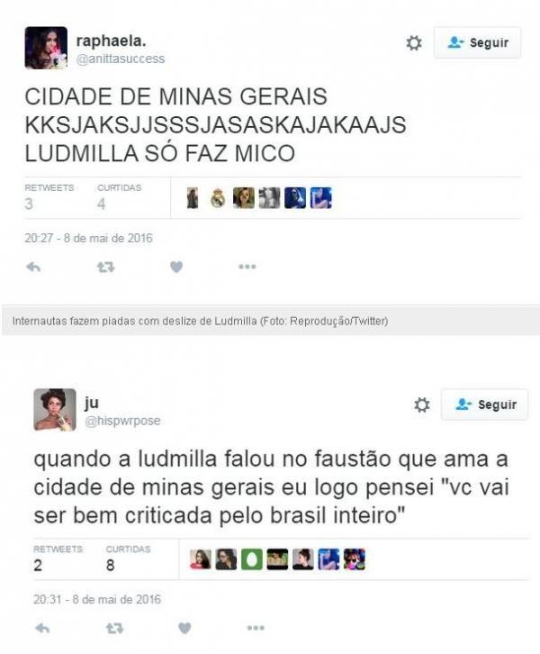 Internautas fazem piadas com deslize de Ludmilla.(Imagem:Reprodução/Twitter)