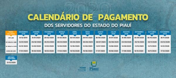Calendário de Pagamento(Imagem:Secretaria de Fazenda do Piauí)