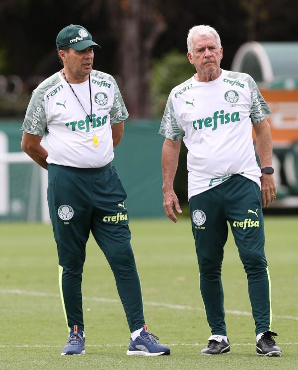 Vanderlei Luxemburgo e Antônio Mello durante treino do Palmeiras(Imagem:Cesar Greco / Ag Palmeiras)