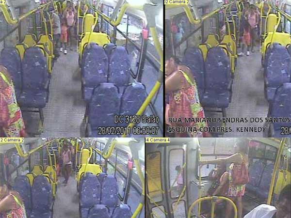 Câmera mostra amante do pai com menina Lavínia descendo de ônibus (Imagem:Divulgação / PCERJ)