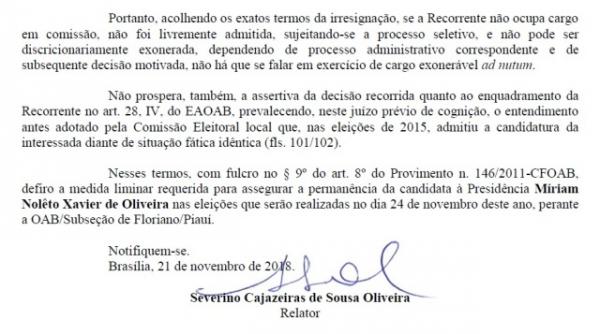 Conselho Federal autoriza advogada Miriam Xavier a concorrer eleição da OAB de Floriano.(Imagem:Reprodução/FlorianoNews)