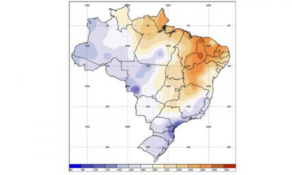 Piauí possui zonas com exposição solar mais intensas do país.(Imagem:Mapa Inpe/2019)