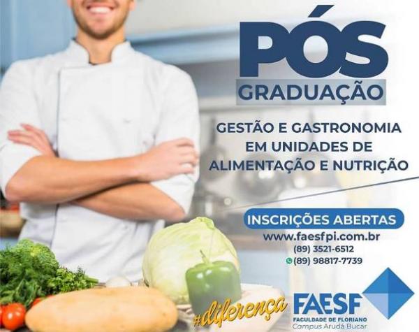 FAESF oferece Pós-Graduação em Gestão e Gastronomia em Unidades de Alimentação e Nutrição.(Imagem:Divulgação)