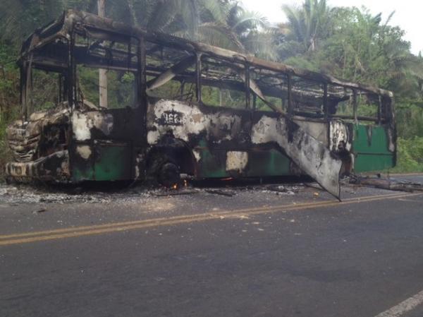 Ônibus foi queimado em protesto na PI-112, que liga as cidades de Teresina e União.(Imagem:Gil Oliveira/G1)