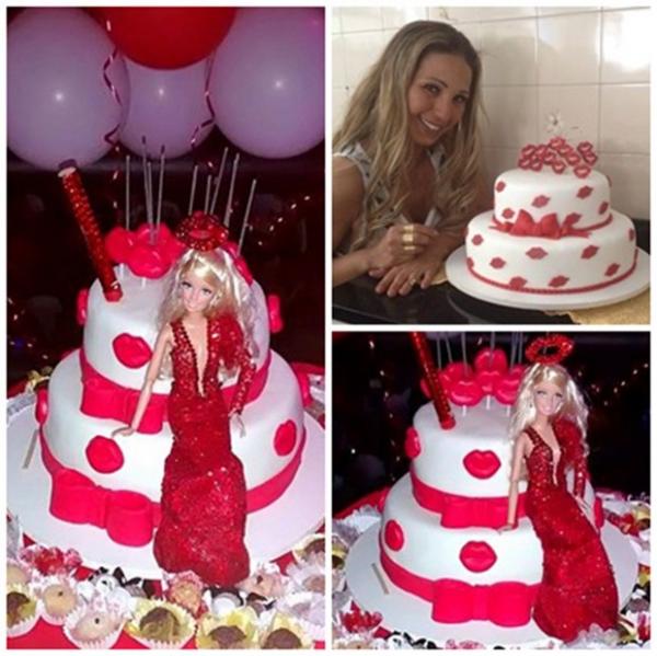 Valesca Popozuda com o bolo de aniversário de Bruna e a Barbie com o look da funkeira no novo clipe.(Imagem: Instagram / Reprodução)