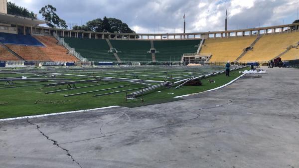 Começa a construção de hospital de campanha para receber pacientes com coronavírus no Pacaembu.(Imagem:Prefeitura de SP/divulgação)