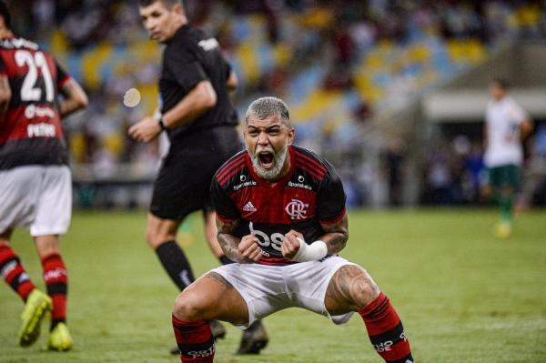 Gabigol comemora o gol do título do Flamengo.(Imagem:Marcelo Cortes/CRF)
