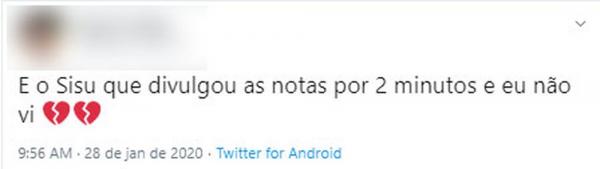 Candidatos dizem ter visto notas do Sisu em meio à decisão judicial que impede a divulgação dos dados.(Imagem:Reprodução/Twitter)