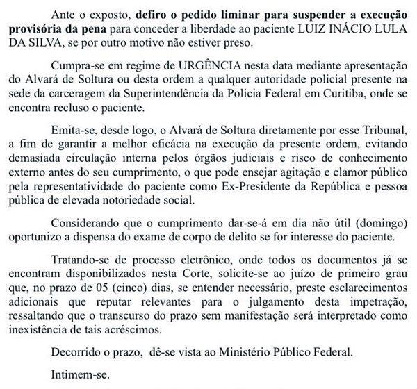 TRF-4 manda soltar o ex-presidente Lula.(Imagem:Reprodução)
