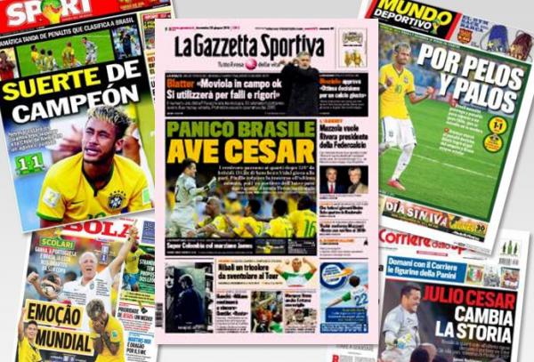 Capa de jornais pelo mundo após a vitória do Brasil sobre o Chile.(Imagem:Editoria de arte)