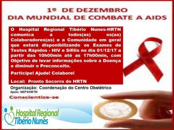 Hospital Tibério Nunes realiza teste rápido para detecção do HIV.(Imagem:HRTN)