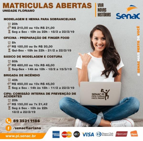 Confira a variedade de cursos disponíveis no Senac Floriano.(Imagem:Divulgação)