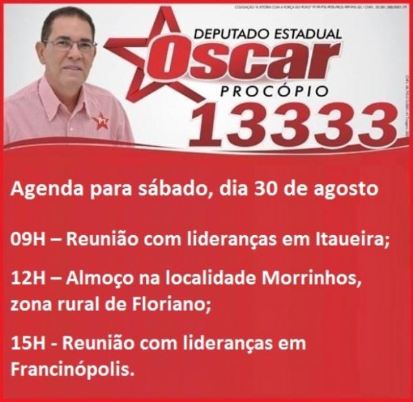 Confira a agenda do candidato Oscar Procópio para este sábado (30).(Imagem:Assessoria de Comunicação)