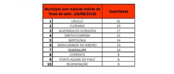 Floriano ocupa segunda posição entre os dez municípios com mais focos de calor.(Imagem:SEMAR)