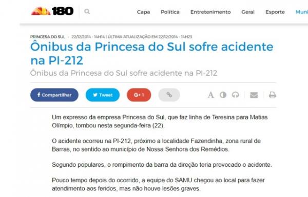 Fake News espalha notícia de acidente com ônibus em Floriano (Imagem:Reprodução/FlorianoNews)