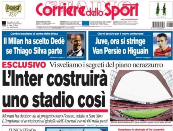 Manchete do Corriere dello Sport aponta interesse do Milan em Dedé.(Imagem:Reprodução)