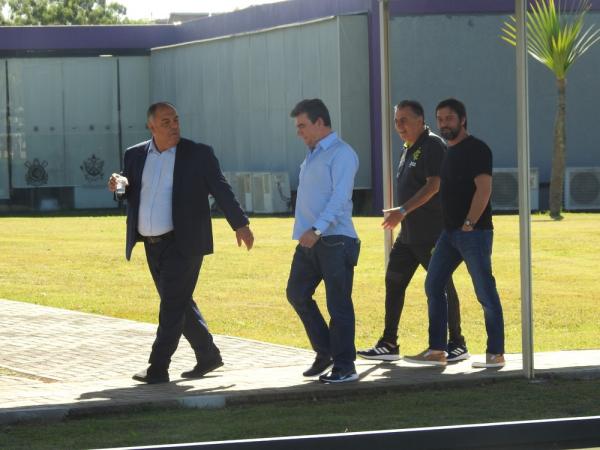 Andrés Sanchez, Duílio Monteiro, Paulo Pelaipe e Marcos Braz no CT do Corinthians.(Imagem:Marcelo Braga)
