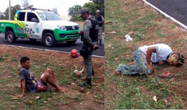 Dupla sofre acidente de moto durante tentativa de fuga da Polícia em Floriano.(Imagem:Piauínoticias)