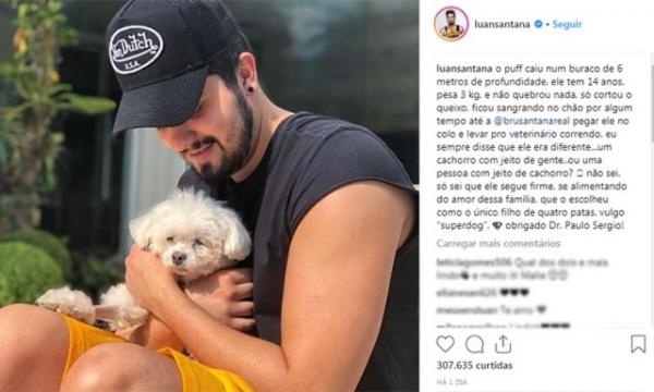 Cachorro de Luan Santana cai em buraco de seis metros e assusta cantor.(Imagem:Reprodução/Instagram)