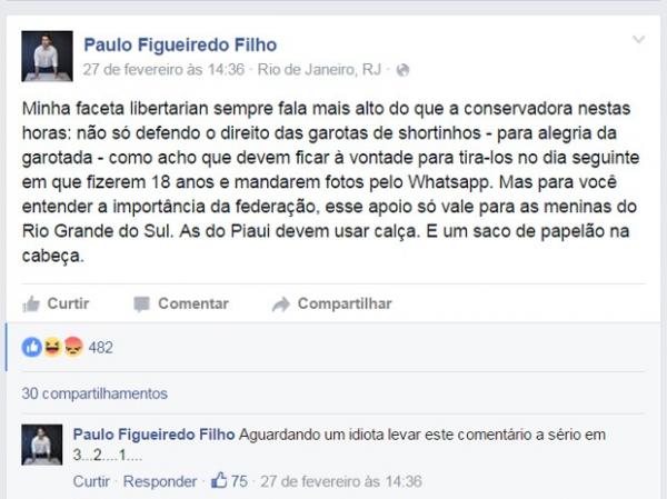 Postagem de Paulo Figueiredo causou polêmica nas redes sociais.(Imagem:Reprodução/Facebook)