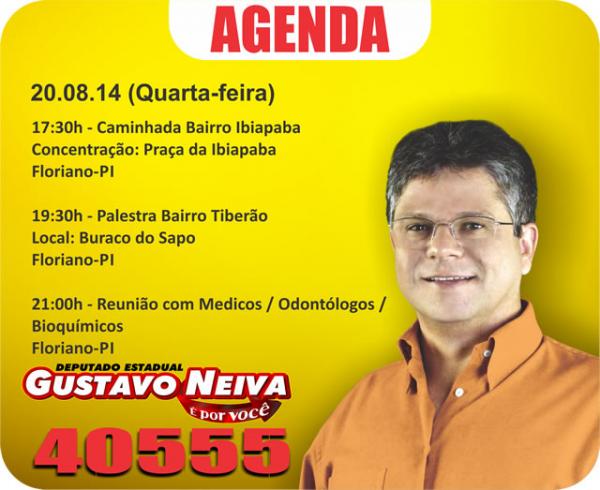 Confira a agenda do candidato Gustavo Neiva para esta quarta-feira (20)(Imagem:Assessoria de Comunicação)