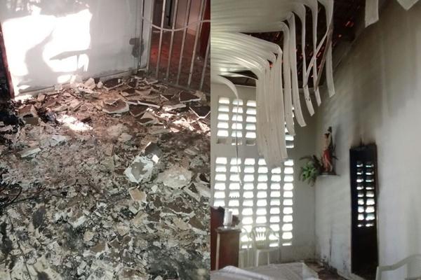 Igreja de São Sebastião é furtada e incendiada por criminosos.(Imagem:Reprodução/Whats App)