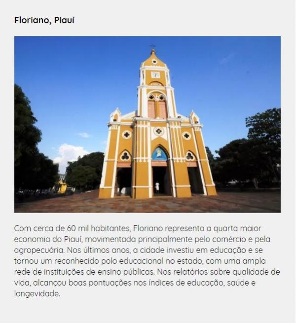 Levantamento nacional lista Floriano entre as 26 cidades mais felizes do Brasil.(Imagem:Divulgação)
