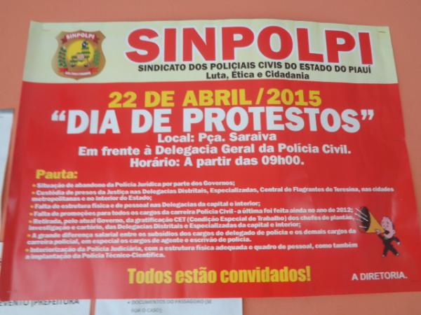 Sinpolpi realizará ato para lembrar o Dia do Policial Civil e protestar contra falta de estrutura.(Imagem:FlorianoNews)