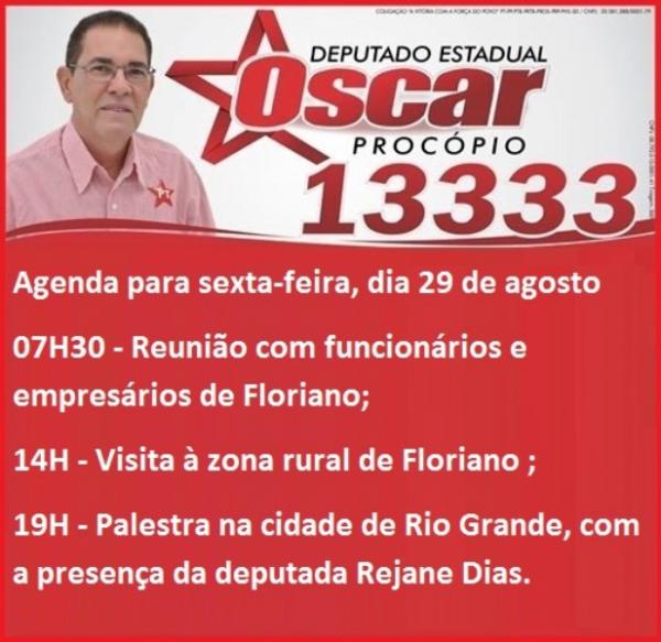 Confira a agenda do candidato Oscar Procópio para esta sexta (29).(Imagem:Assessoria de Comunicação)