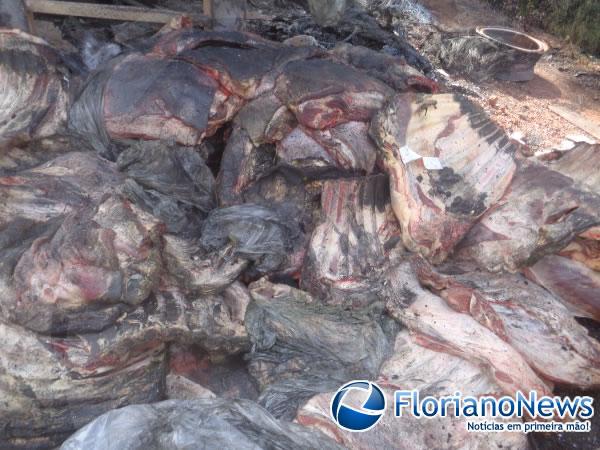 Carreta carregada de carne pega fogo e mercadoria é saqueada. (Imagem:FlorianoNews)