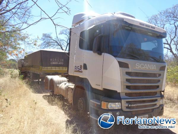 Carreta foi tomada de assalto e teve 36 pneus roubados na localidade Salobro.(Imagem:FlorianoNews)