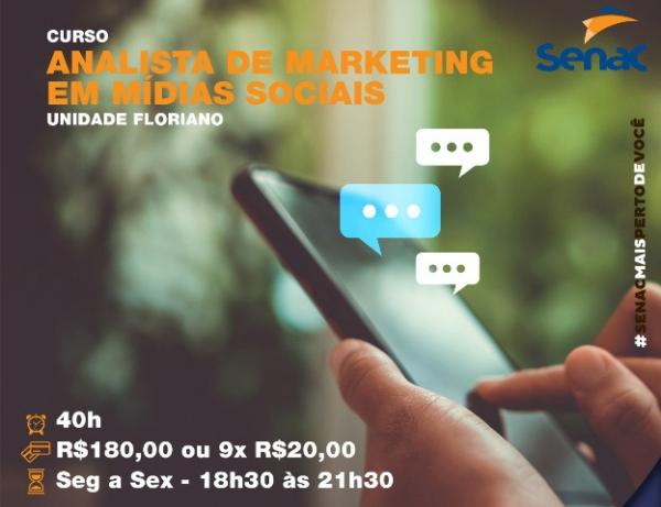 Senac de Floriano promove curso de Analista de Marketing em Mídias Sociais.(Imagem:Senac)